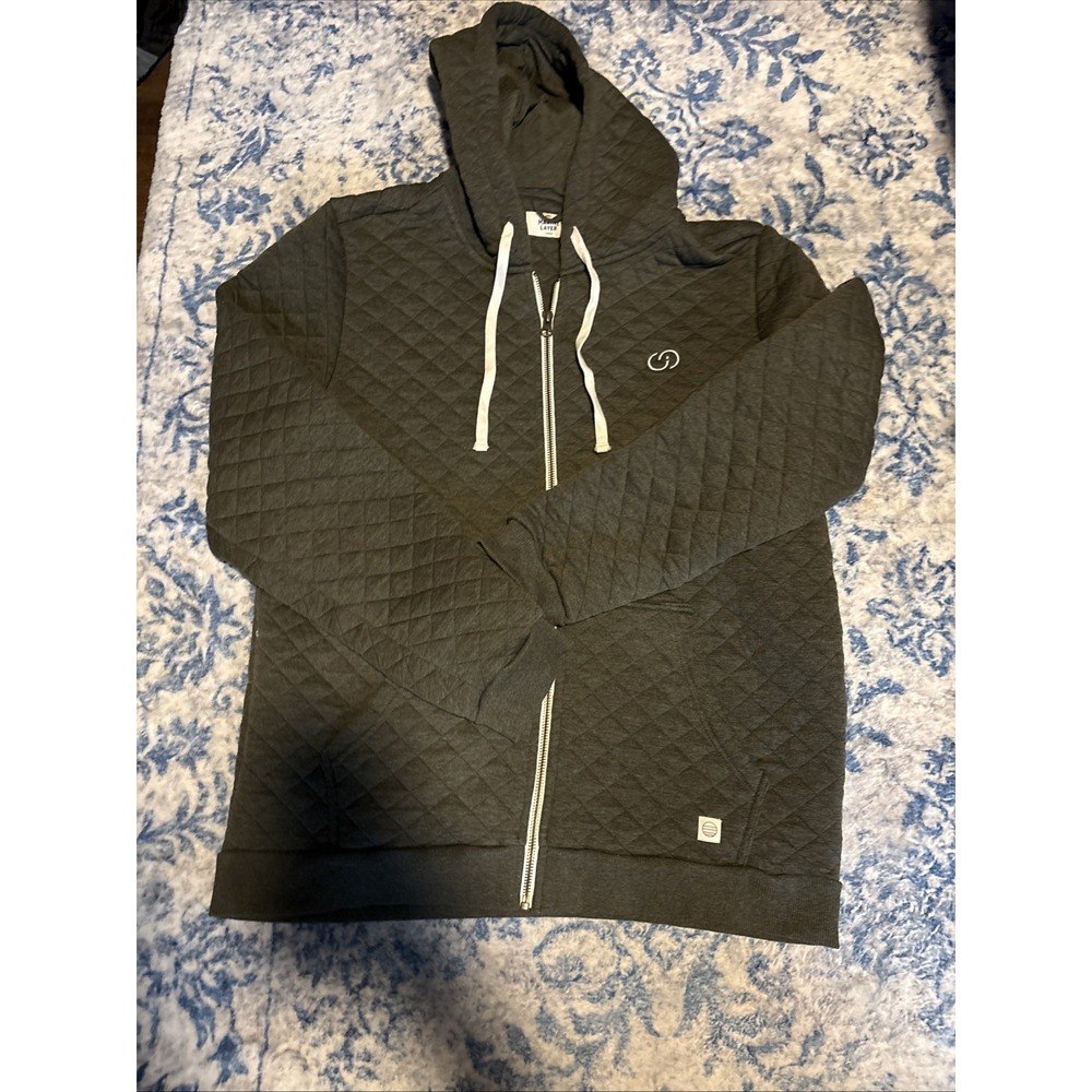 Marine Layer Corbet Quilted Hoodie Mens L Grey Heather Gray Full Zip Jacket